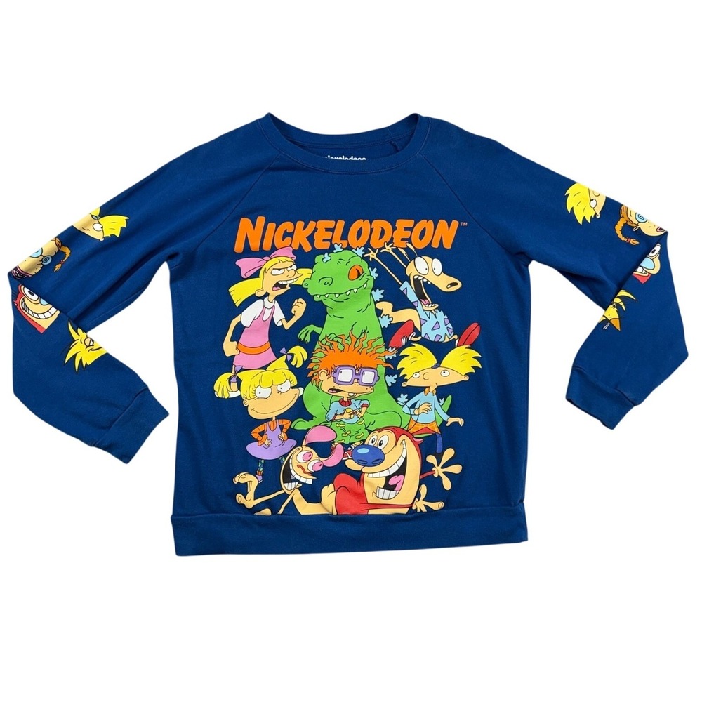 Nickelodeon Kids Navy Blue 90s Cartoon Graphic Sweatshirt Rugrats Hey Arnold M